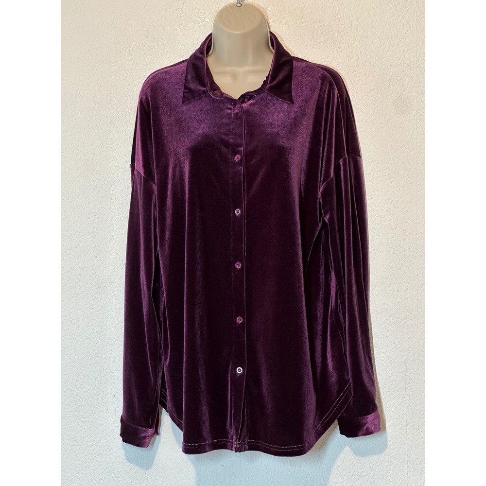 Weekend Suzanne Betro Purple Velvet Button Down Shirt Women Large Relaxed Fit